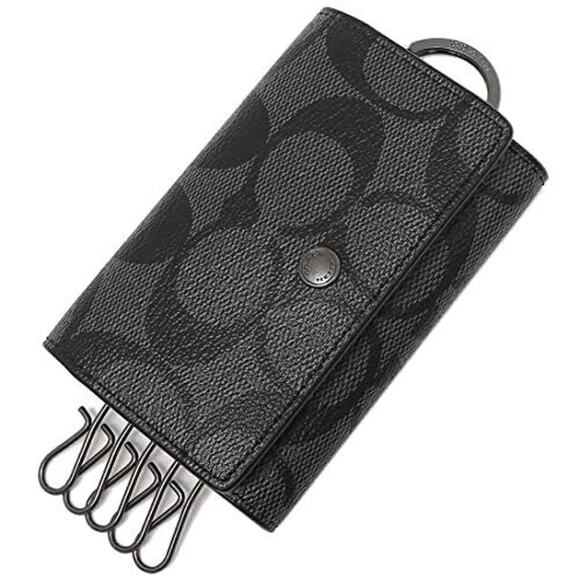 New Without Tags Coach Five Ring Key Case In Signature Canvas Charcoal/Black - Picture 1 of 4